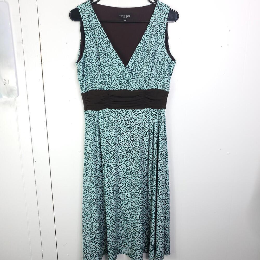 Perceptions Dress Womens 10P Empire Waist Babydoll Y2K Blue Brown Florals Midi
